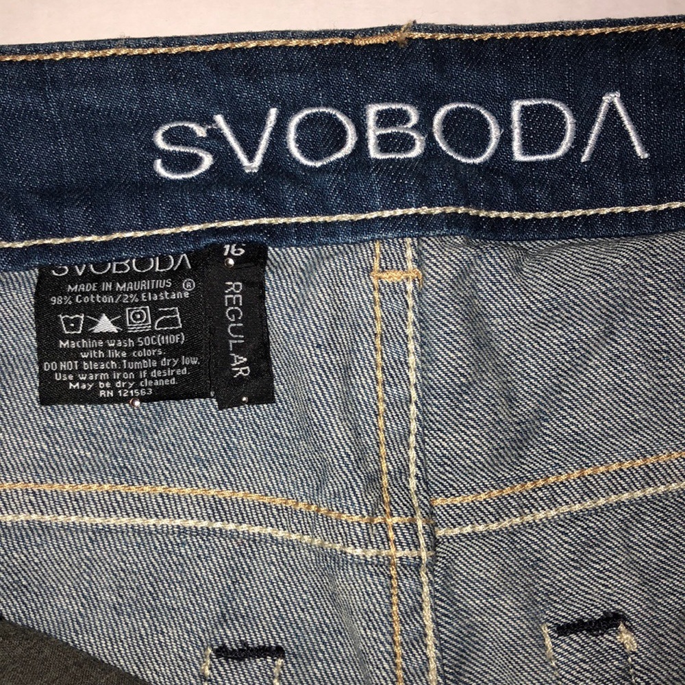 SVOBODA DARK BLUE JEANS BOOTCUT DISTRESSED